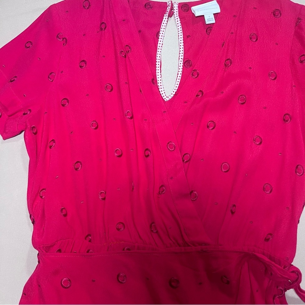 Anthropologie Greenbrier Embroidered Summer Romper Magenta Hot Pink Small *Flaw* - Picture 12 of 13
